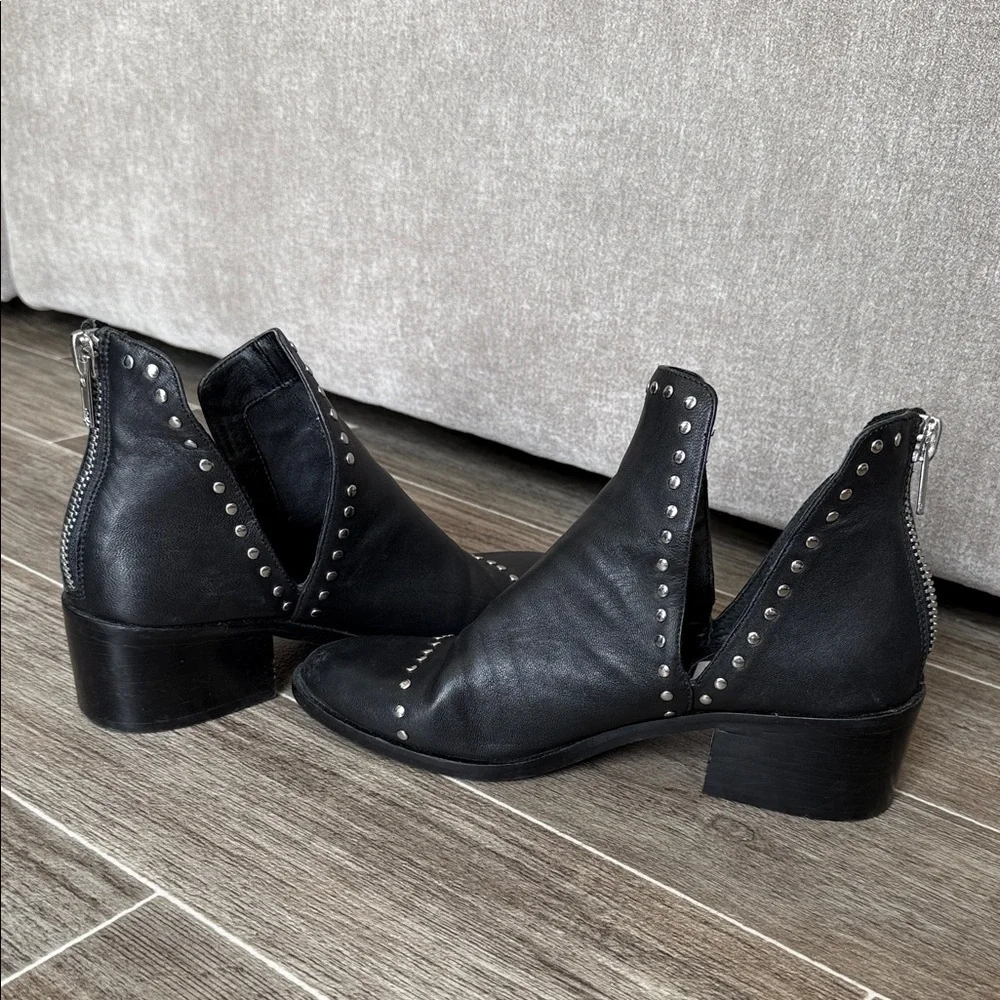 Steve Madden Black Leather Stud-Trim Ankle Booties
